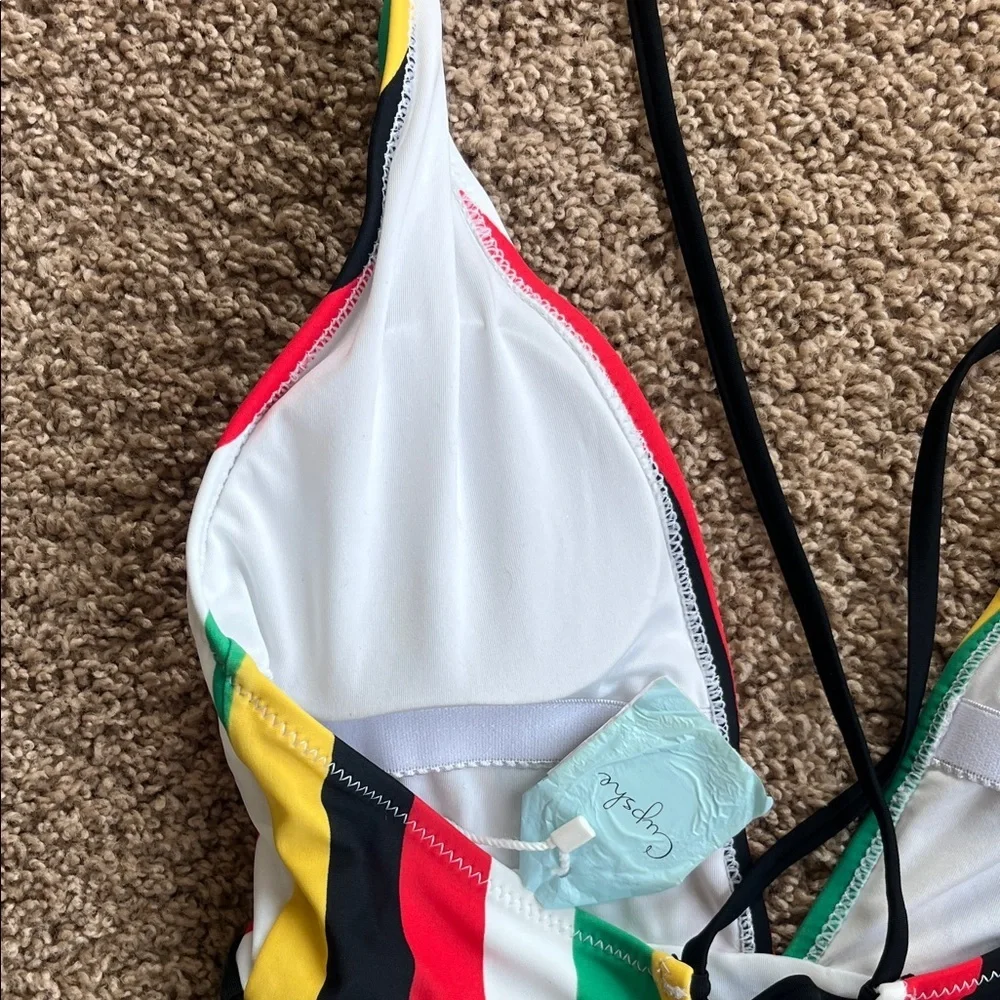 NWT Cupshe Multicolor Striped One Piece Swimsuit Size L